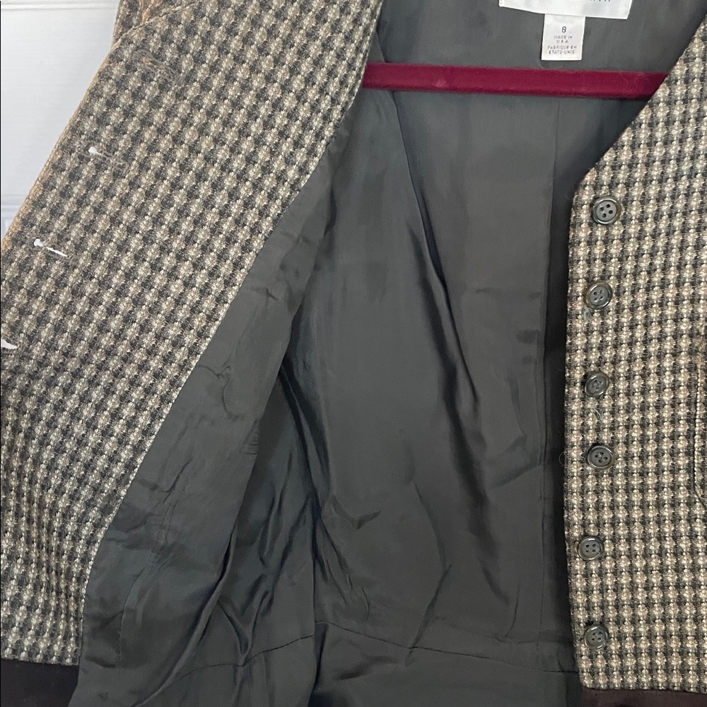 ANNE KLEIN TWEED V-NECK SEMI CROPPED BLAZER JACKET SUIT PAIRED WOOL PANTS SZ 8 - Picture 6 of 12